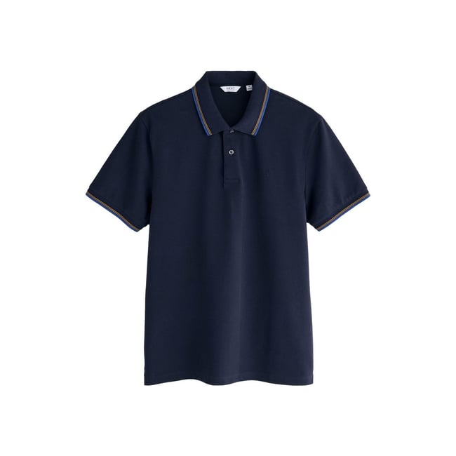 Polo manches courtes à liserés bleu marine <span itemprop=