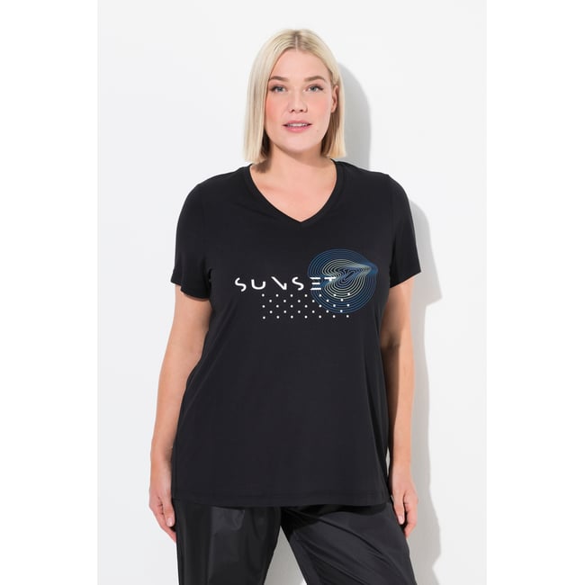 T-shirt de sport, séchage rapide, col V noir <span itemprop=