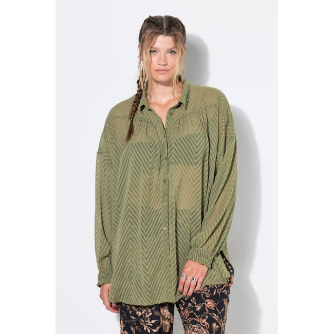 Chemisier oversize en mousseline à motif vert kaki <span itemprop=