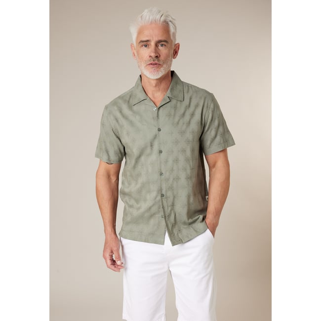 Chemise manches courtes homme motif jacquard discret OSCARDO tilleul <span itemprop=