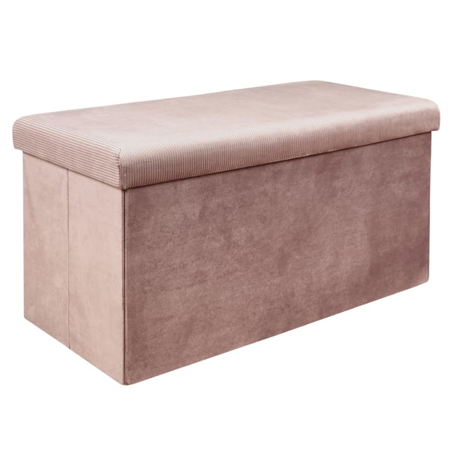 Banc coffre de rangement pliable en velours côtelé GIULIA rose <span itemprop=