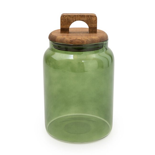 Glass Storage jar with Wooden Lid, green, SO'HOME