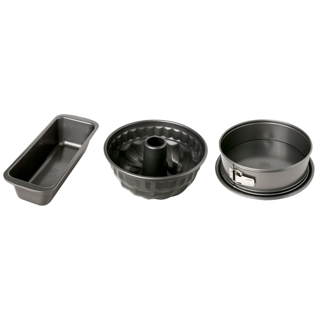Lot de 3 Moules à patisserie en acier carbone, EASY BAKING gris fonce <span itemprop=