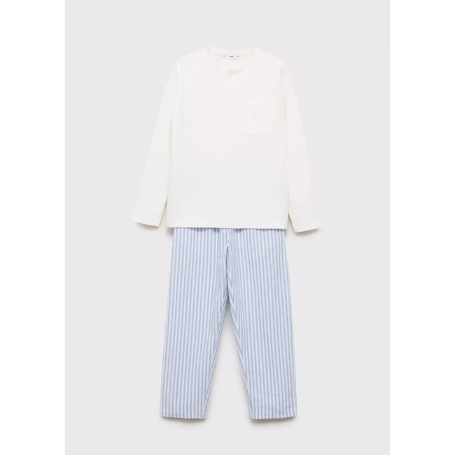 Pyjama long à rayures bleu ciel <span itemprop=