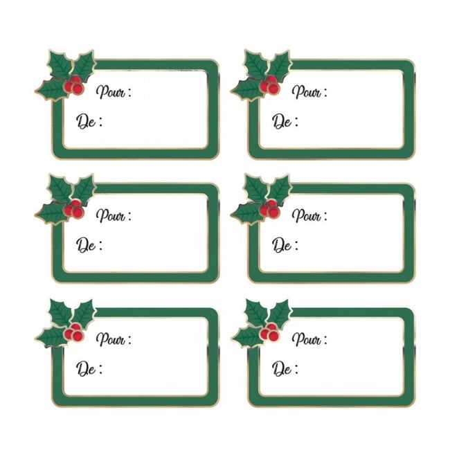 Mes 12 petites etiquettes adhesives houx de noel - TIM & PUCE
