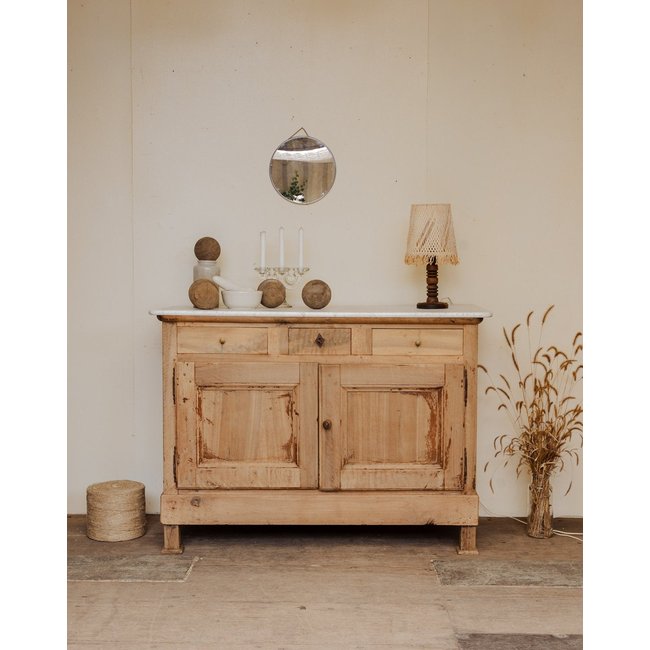 Buffet îlot en bois et marbre Gilbert N°1575 - Bon état Couleur blanc <span itemprop=