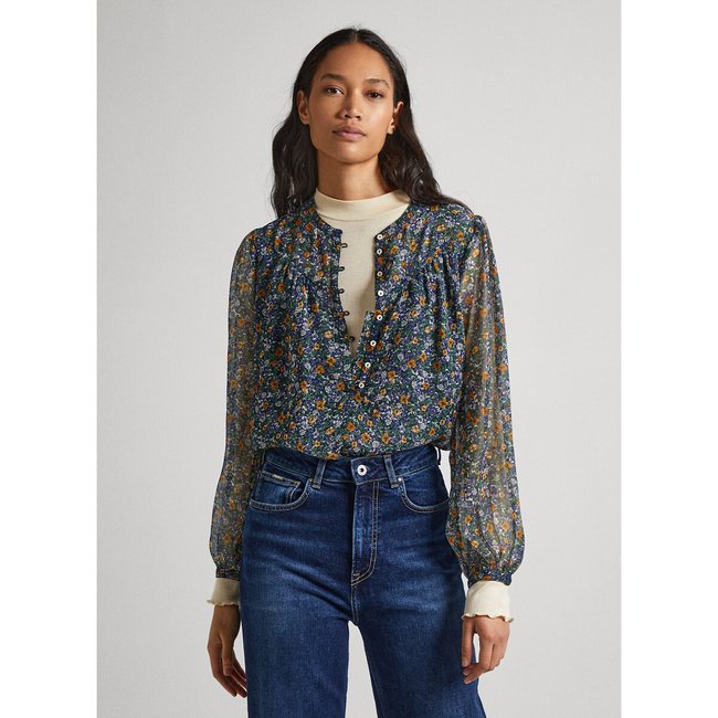 Printed Buttoned Blouse, floral print, PEPE JEANS