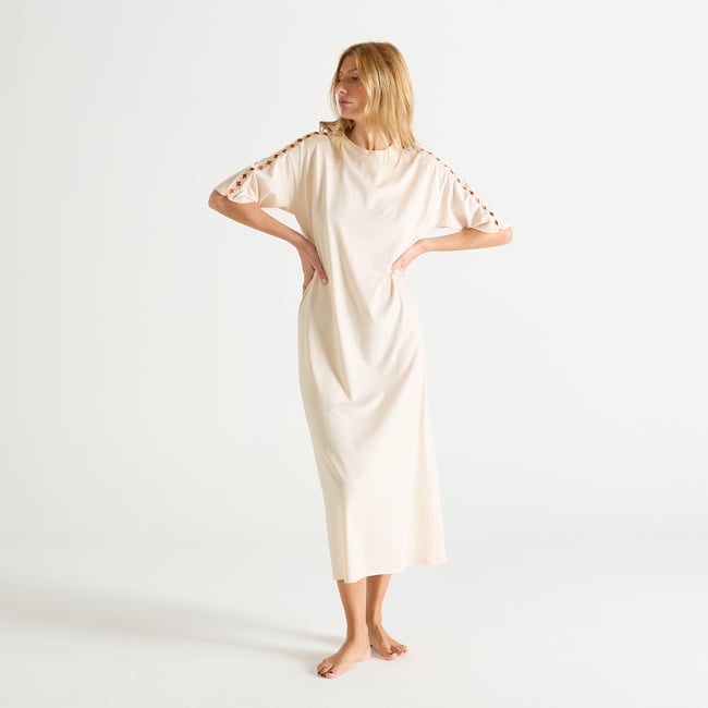 Chemise de nuit longue col rond en jersey AMÉLIE pétale <span itemprop=