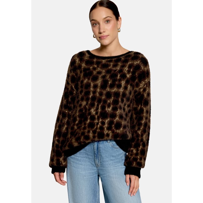 Pull-over en maille à motif jacquard patch black/brown <span itemprop=