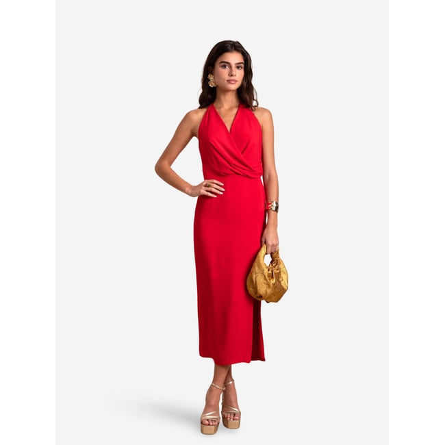 Robe midi dos nu rouge <span itemprop=