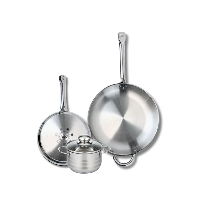 Batterie 2 poêles 24/32cm + 1 faitout 14cm PROFI BRILLANT gris <span itemprop=