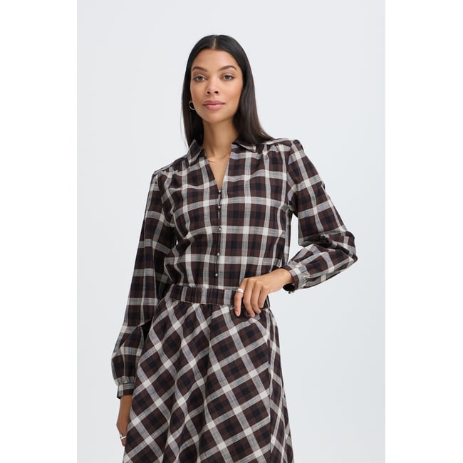 Á manches longues marron java check <span itemprop=