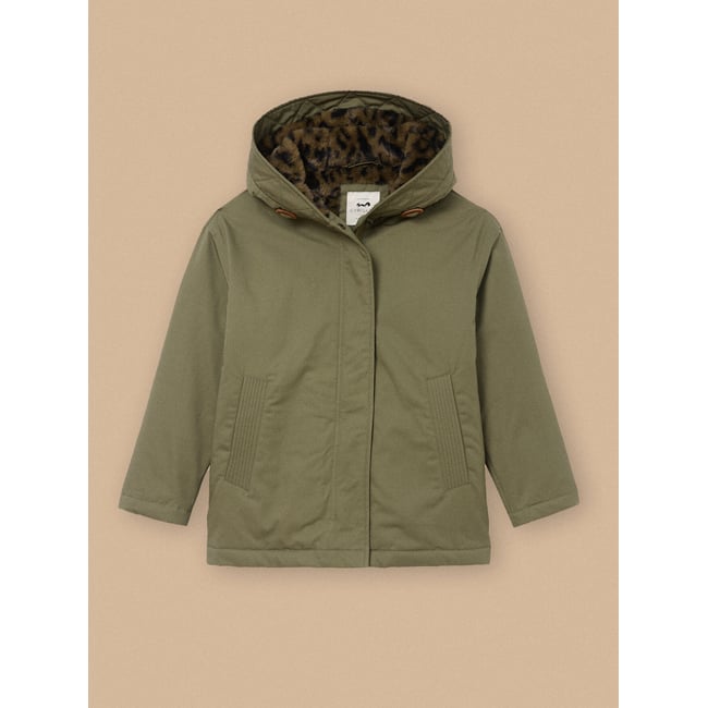 Parka courte doublée léopard -  Junior vert olive <span itemprop=