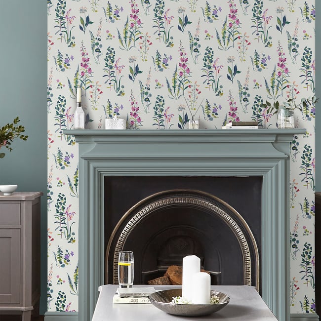 Papier peint Fleurs Meadowavale Couleur rose, vert, ocre <span itemprop=