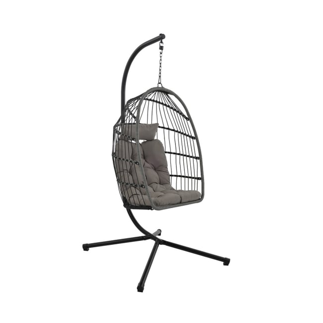 Fauteuil œuf suspendu de jardin en corde et métal- SULLY gris anthracite <span itemprop=