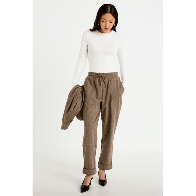 Jogging jegging en maille taupe <span itemprop=