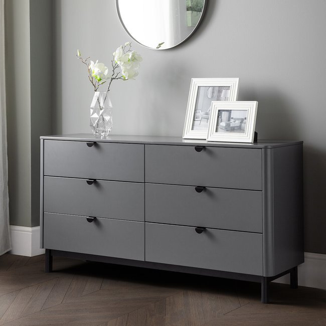 Alexis Wide Chest of 6 Drawers, slate grey, SO'HOME