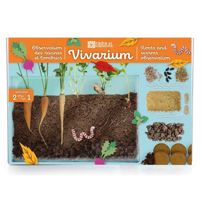 Vivarium Observation racines et vers de terre marron <span itemprop=