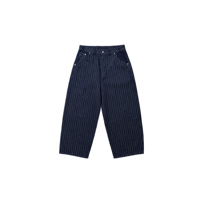 Jean barrel à motif rayé bleu <span itemprop=