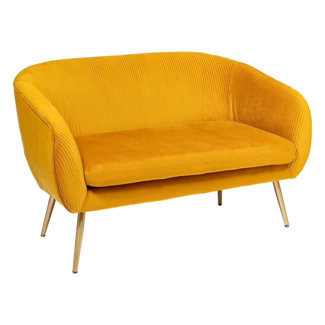 Banquette 2 places en velours plissé SOLARO Couleur ocre <span itemprop=