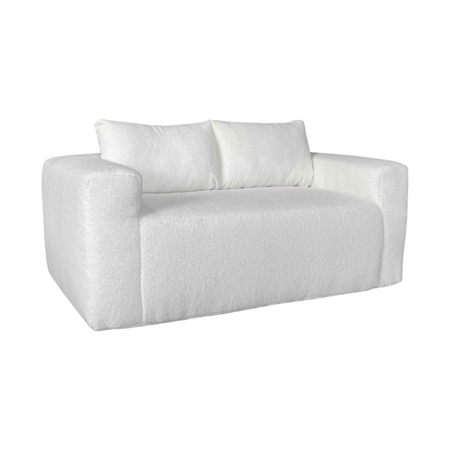 Canapé 2 places en tissu bouclette avec coussins, CLAY Couleur ecru <span itemprop=