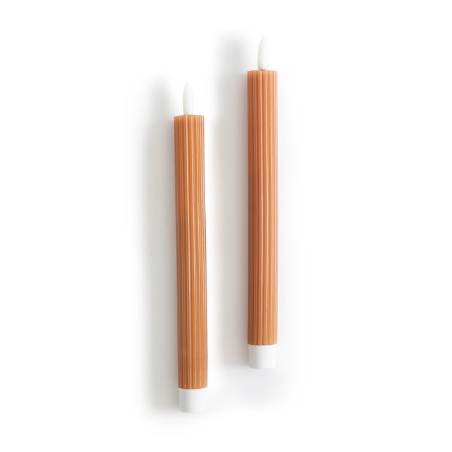 Set of 2 Caspar Ribbed Wax LED Candles, caramel, LA REDOUTE INTERIEURS