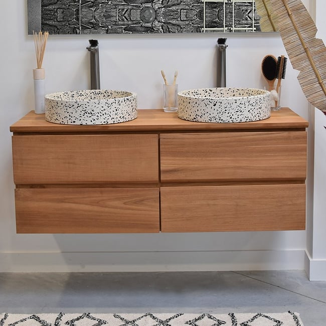 Meuble suspendu 4 tiroirs en teck massif 120 cm - KHARART Couleur naturel <span itemprop=