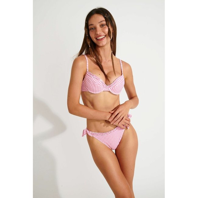 Bikini-Oberteil Calmo Fantaisy mit Push-up-Effekt kariert rosa <span itemprop=