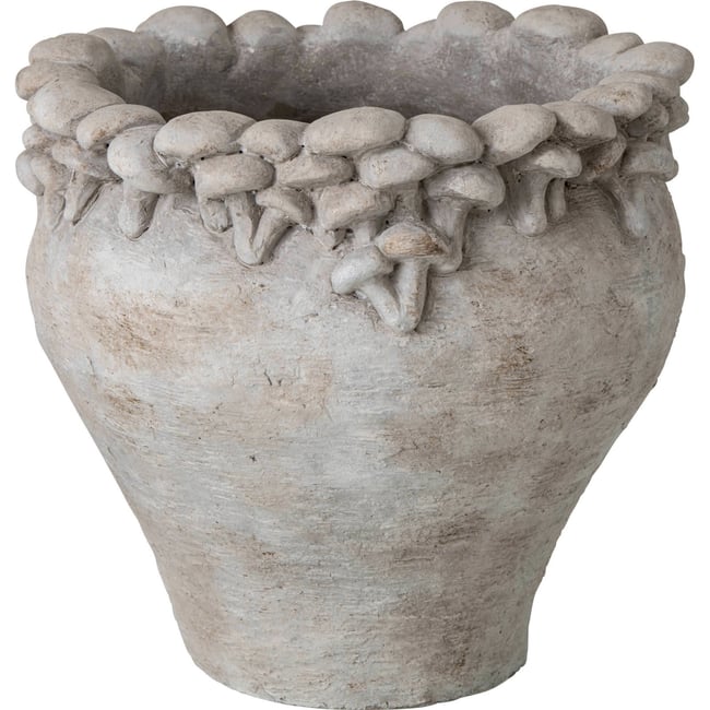 Cache-pot en ciment relief floral Couleur beige clair <span itemprop=