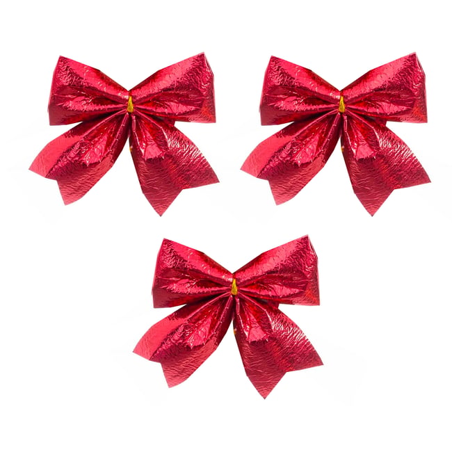 Set de 3 noeuds rouges pour décoration sapin de Noël 10cm Couleur rouge <span itemprop=