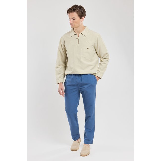 Pantalon taille élastique en coton et lin obscur <span itemprop=