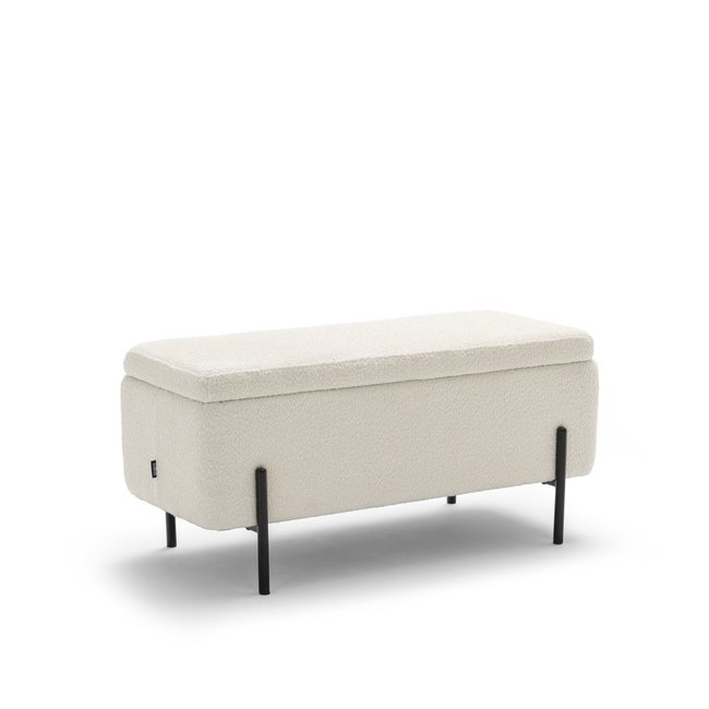 Banc coffre en tissu bouclette et métal L100cm- KOS Couleur blanc <span itemprop=