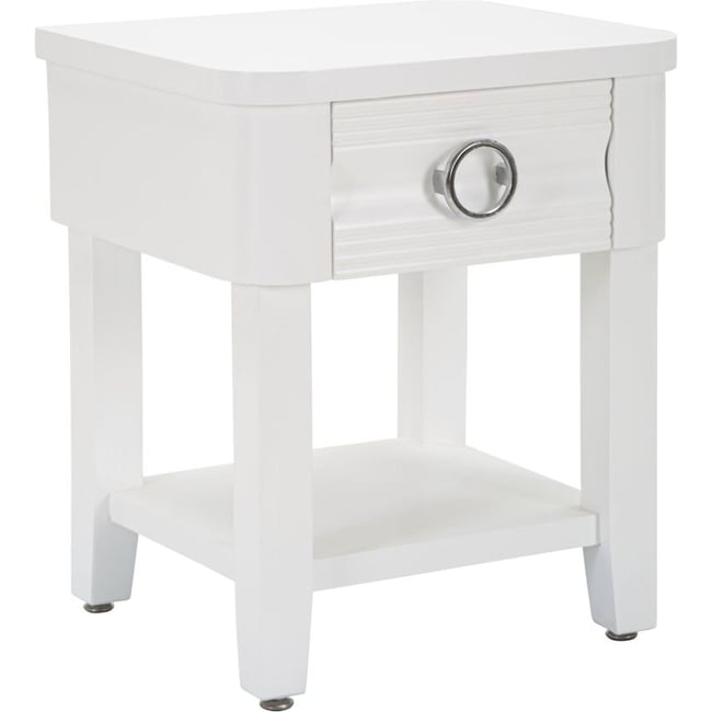 Table de chevet en sapin avec tiroir GLAM Couleur blanc <span itemprop=