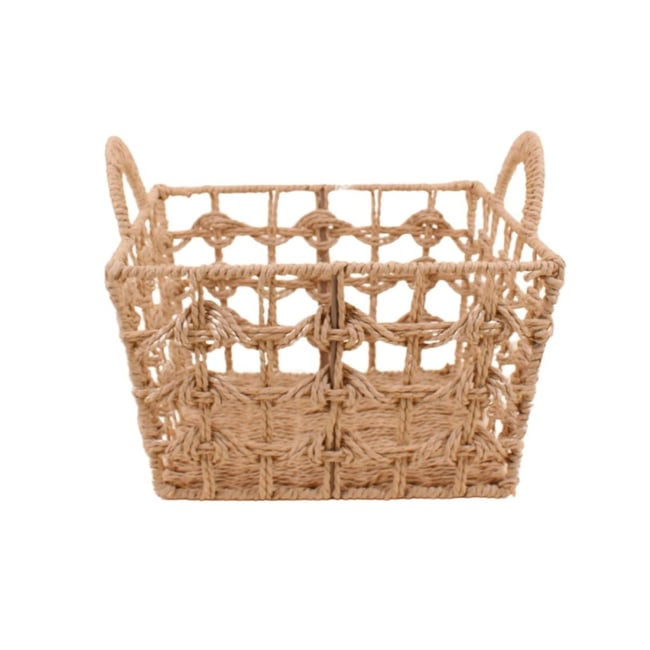 Panier tressé naturel avec poignées 30x30cm Couleur beige <span itemprop=