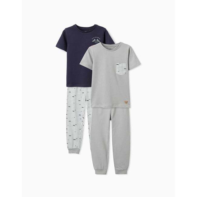 Lot de 2 pyjamas à manches courtes en coton avec imprimés voitures multicolore <span itemprop=