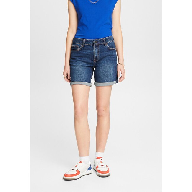 Short en jean bleu foncé délavé <span itemprop=
