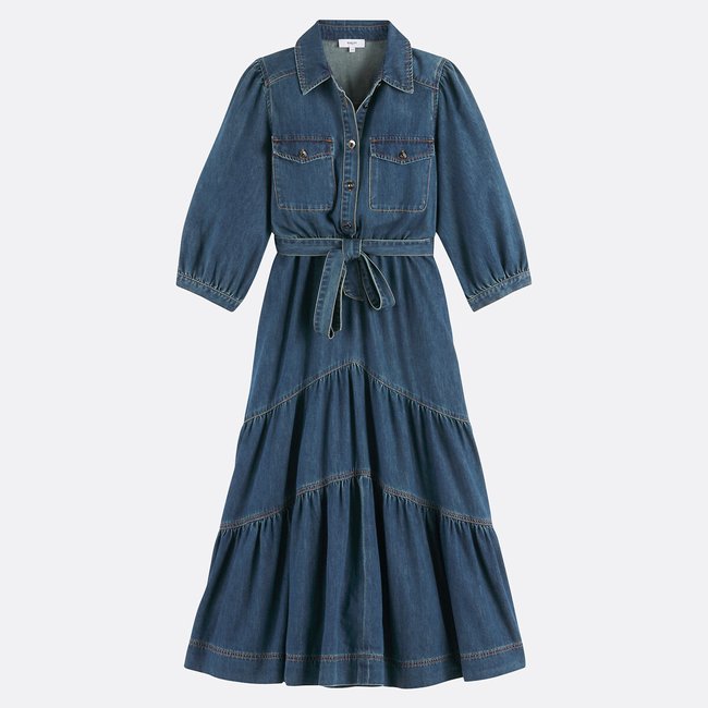 Robe chemise midi en denim, CLARCK jean <span itemprop=