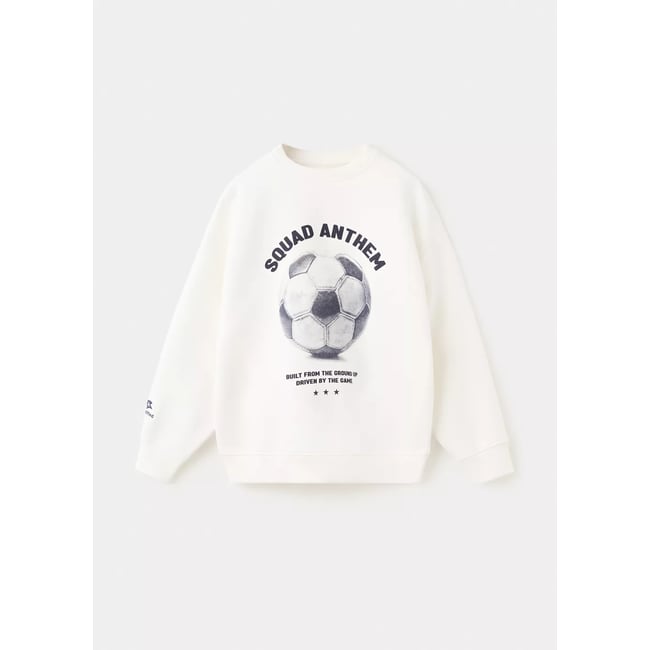 Sweat-shirt coton imprimé blanc cassé <span itemprop=
