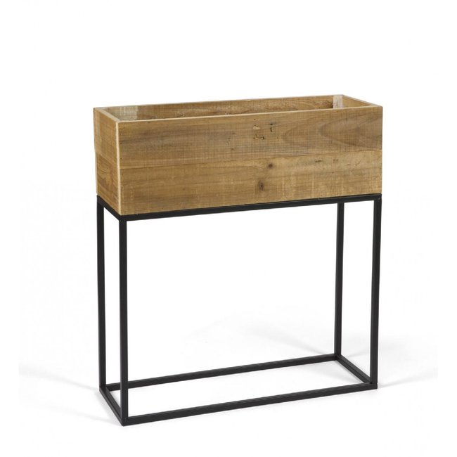 Jardinière sur Pied en Métal Noir et bois recyclé - 55x21x60.5cm Couleur bois <span itemprop=