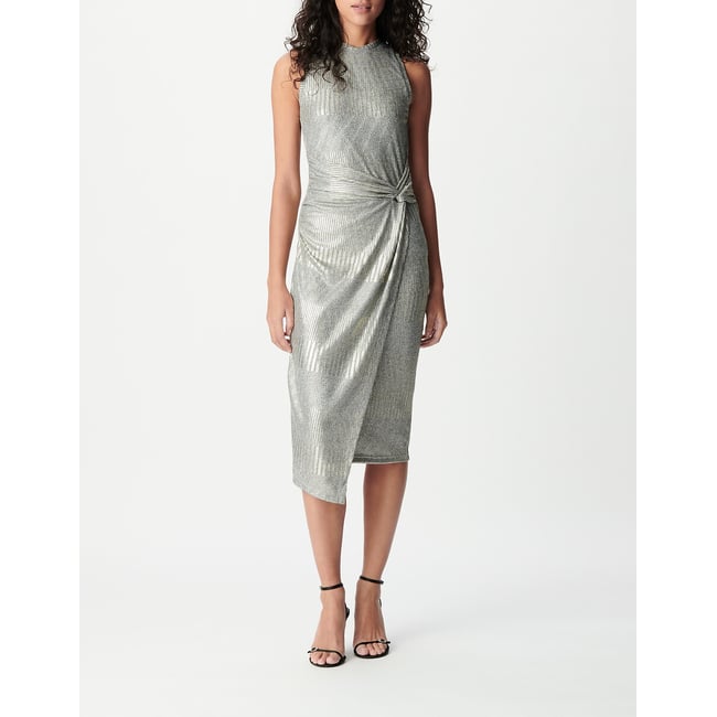 Sleeveless Iridescent Midi Dress with Crew Neck, sand marl, IKKS