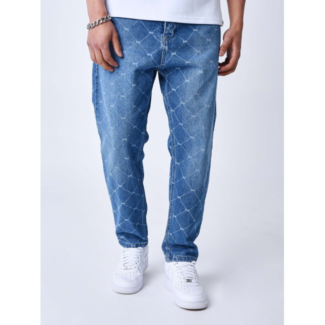 Jean coupe ample délavage laser bleu <span itemprop=