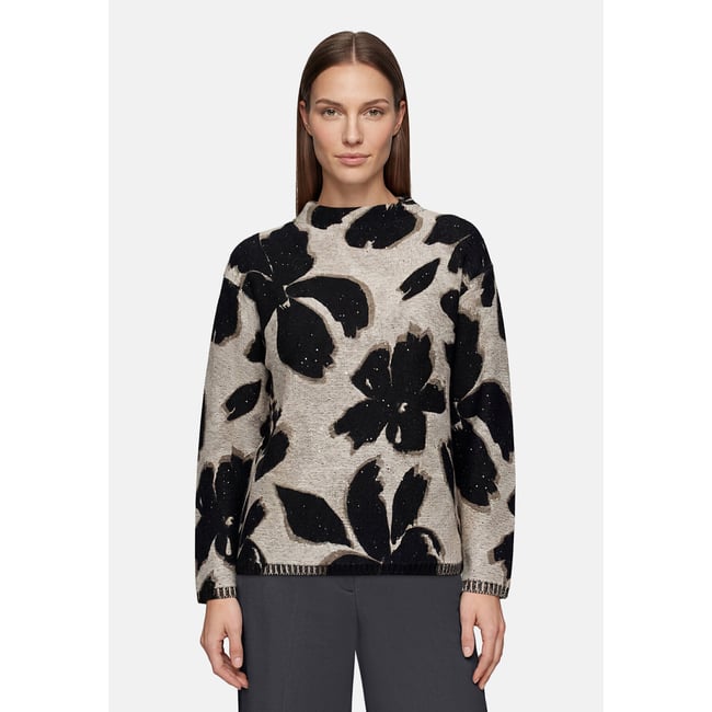 Pull-over en maille à col droit beige/noir <span itemprop=