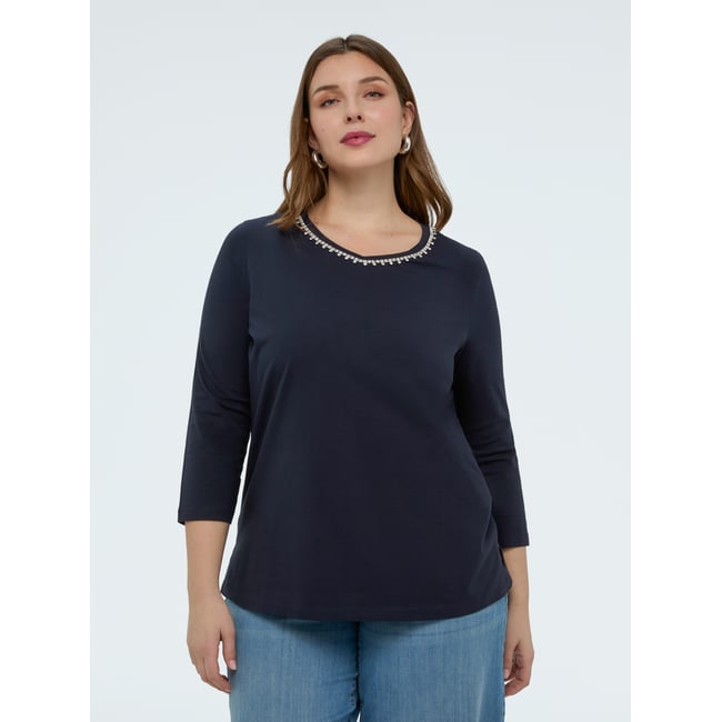 T-shirt en jersey de coton avec cristal bleu <span itemprop=