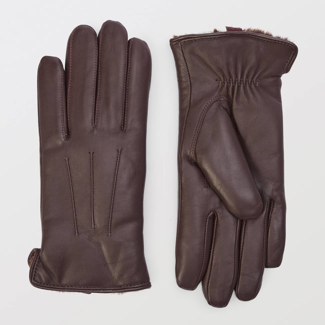 Gants fourrés en cuir ourson <span itemprop=