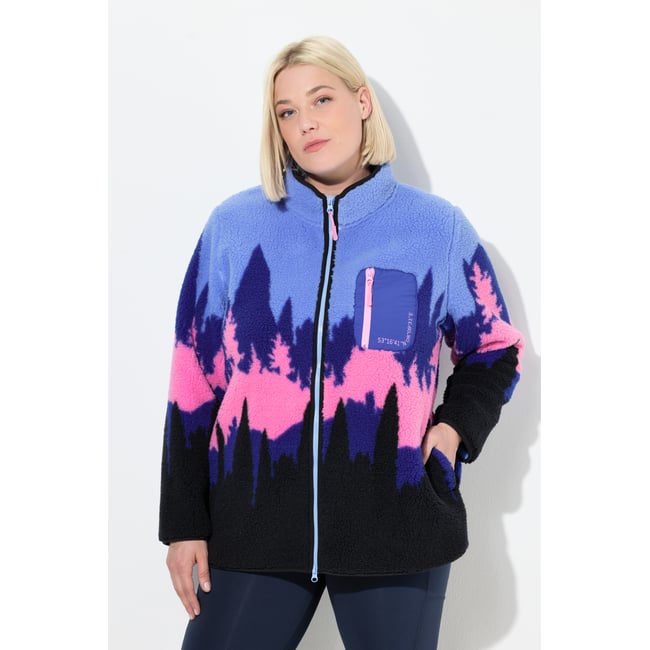 Veste en polaire motif montagne bleu nuages <span itemprop=