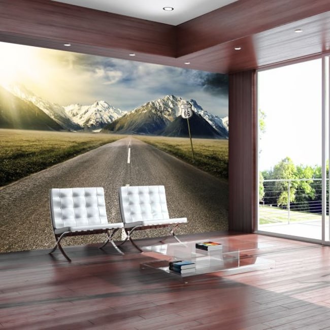 Papier peint intissé panoramique Paysage The long road Couleur multicouleur <span itemprop=