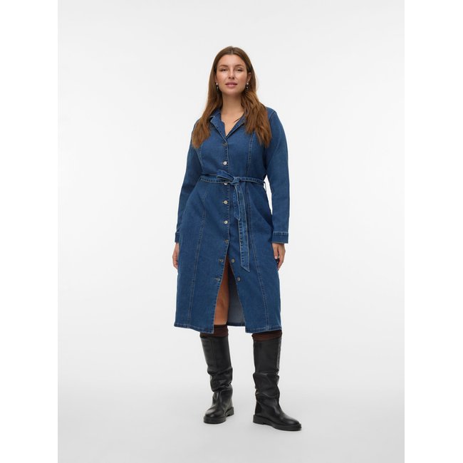 Robe En Denim VMCTELLY Robe midi dark blue denim <span itemprop=