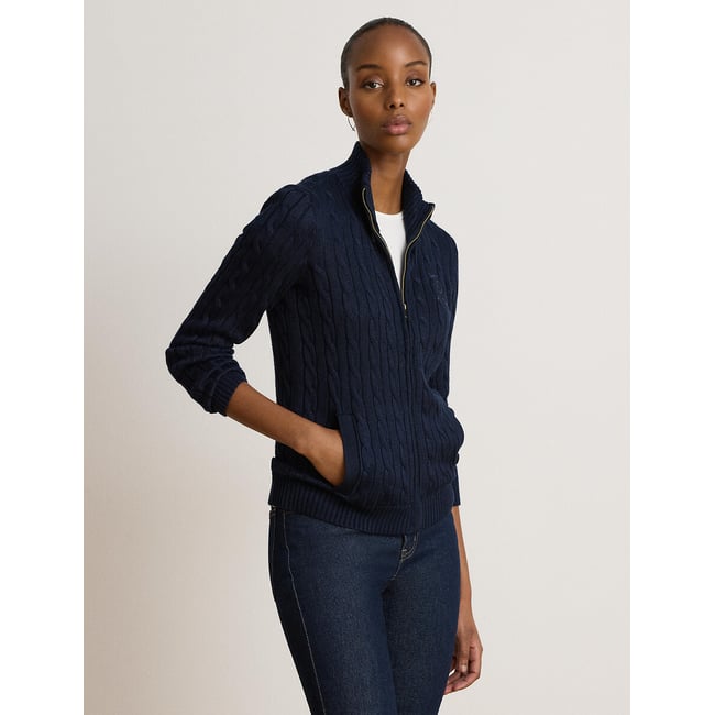 Cardigan con zip e motivo a treccia, a collo alto navy LAUREN RALPH LAUREN