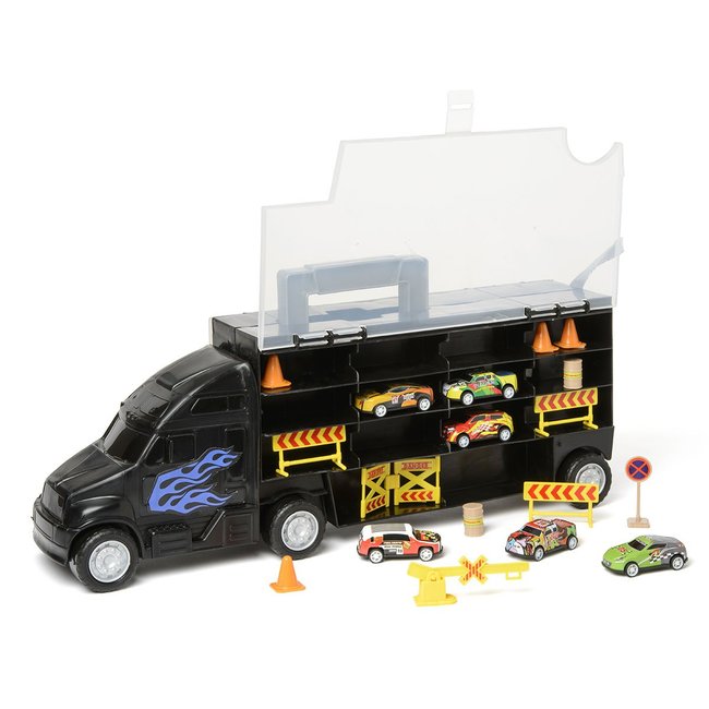 Camion transporteur et 6 voitures blanc <span itemprop=