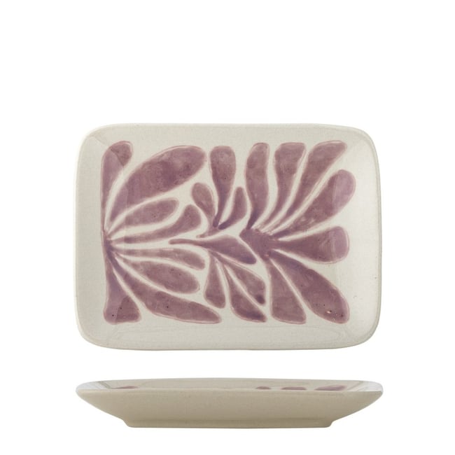 Assiette grès peint  Fauni Couleur rose <span itemprop=